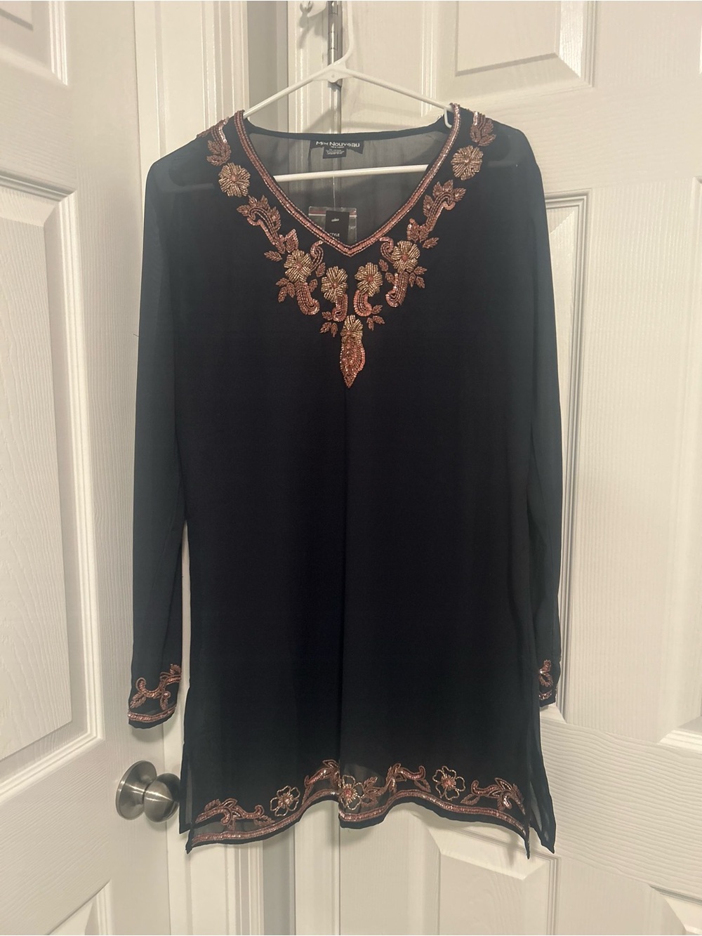 Embroidered Navy Tunic or cover up swimwear with Rose Gold Accents